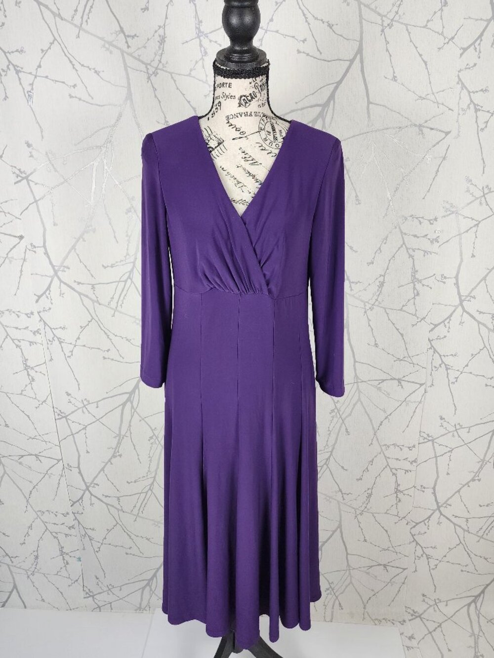 Lauren Ralph Lauren Slinky Stretch Knit Surplice Empire Waist Midi Dress